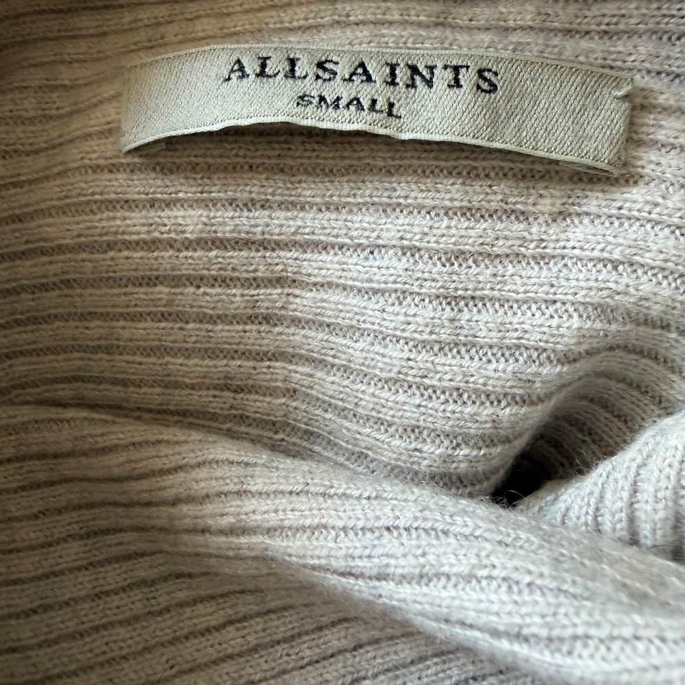 AllSaints Rio Roll Neck Ribbed Sweater | Wool/Cotton | Hi-Low - Picture 2 of 3